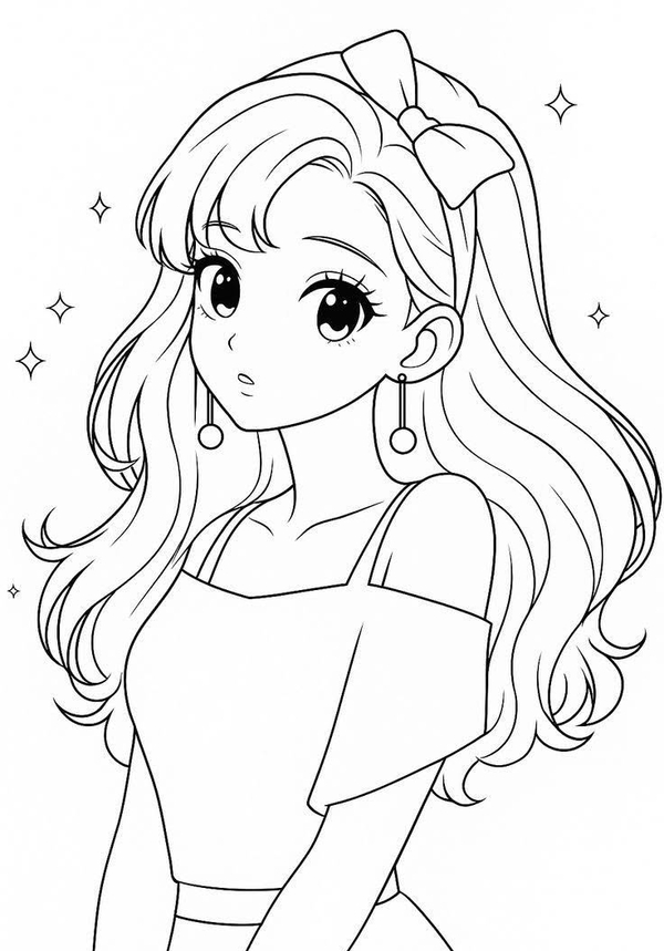 tranh tô màu cô gái anime 16