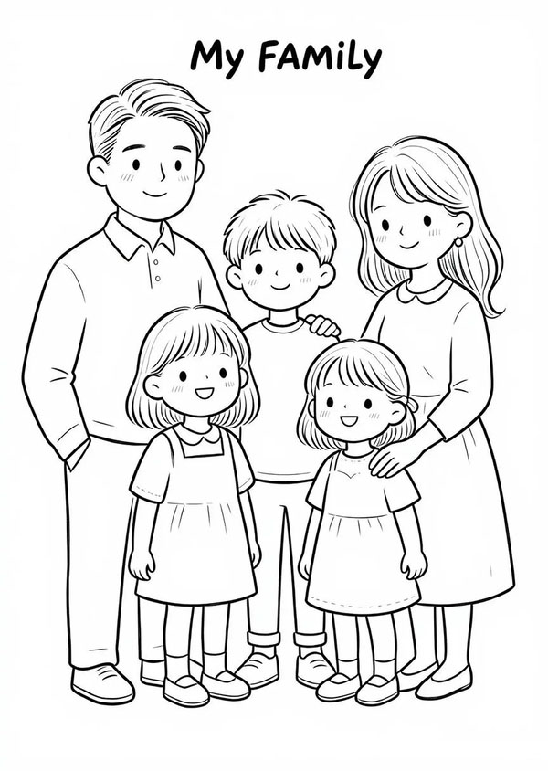 tranh tô màu gia đình 5 người 21