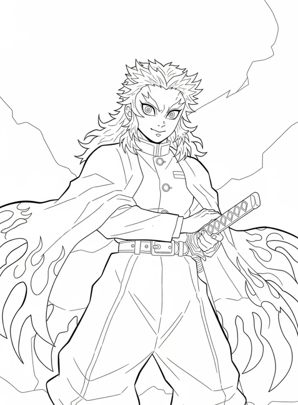 tranh tô màu thanh gươm diệt quỷ rengoku 4