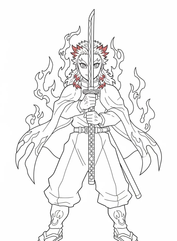 tranh tô màu thanh gươm diệt quỷ rengoku 6