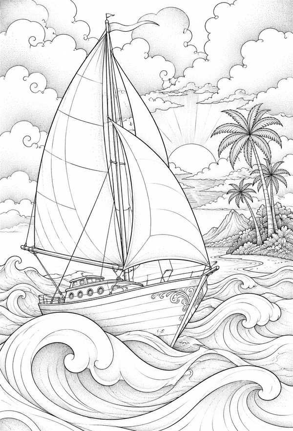tranh tô màu thuyền buồm 18