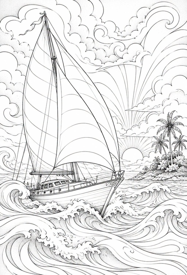 tranh tô màu thuyền buồm 19